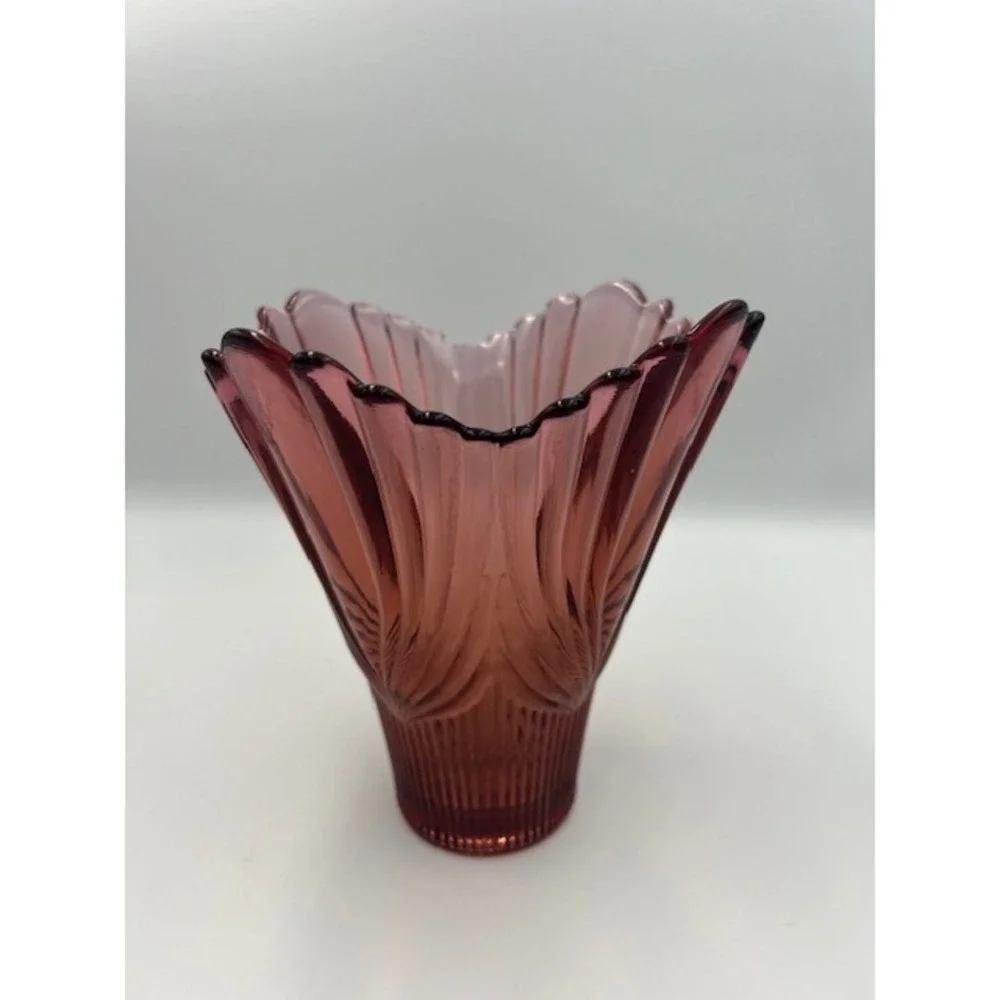 Vintage Fenton 1980 Art Glass Spun Drapery Vase Dusty Rose Art Deco 7.5 Inch